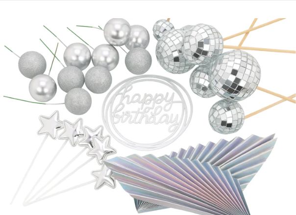 Iconic Cake Art Silver Disco Cake Topper Set Cake Toppers The Cooks Kitchen 