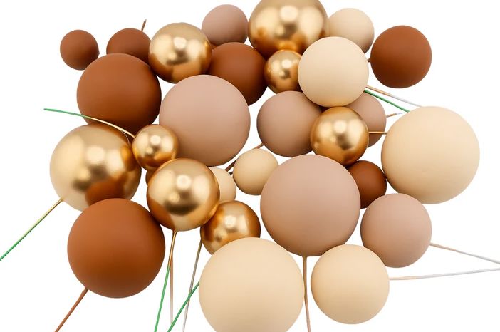 Iconic Cake Art Earth Tone And Gold Ball Topper Set 32pc Cake Toppers The Cooks Kitchen 