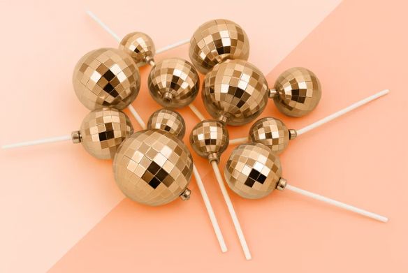 Iconic Cake Art Rose Gold Disco Ball Topper Set 12pc Cake Toppers The Cooks Kitchen 