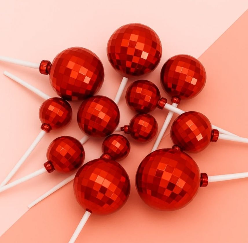 Iconic Cake Art Red Disco Balls 12pc Cake Toppers The Cooks Kitchen 