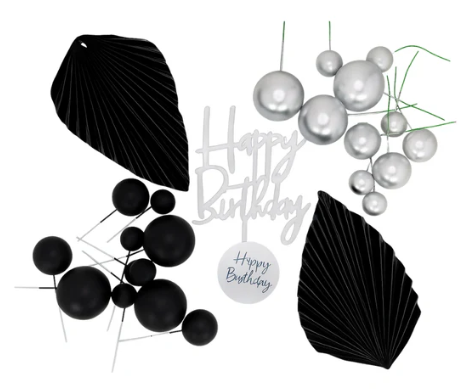 Iconic Cake Art Black And Silver Topper Set