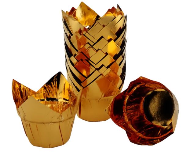 Iconic Cake Art 25pk Gold Foil Tulip Baking Cups Boards & Boxes & Packaging The Cooks Kitchen 