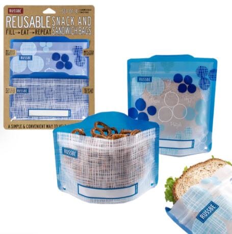 Russbe Snack/sandwich Bags S/4 - Blueberry Linen Food Wrap Storage The Cooks Kitchen 