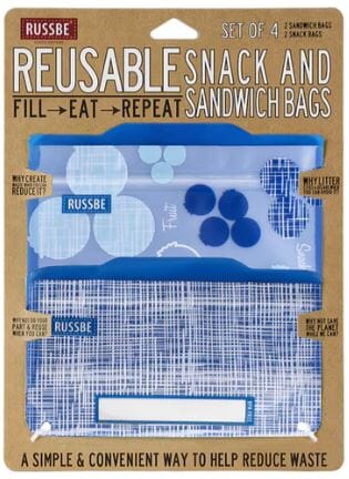 Russbe Snack/sandwich Bags S/4 - Blueberry Linen Food Wrap Storage The Cooks Kitchen 