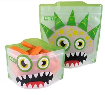 Russbe Snack/sandwich Bags S/4 - Green Monster Food Wrap Storage The Cooks Kitchen 