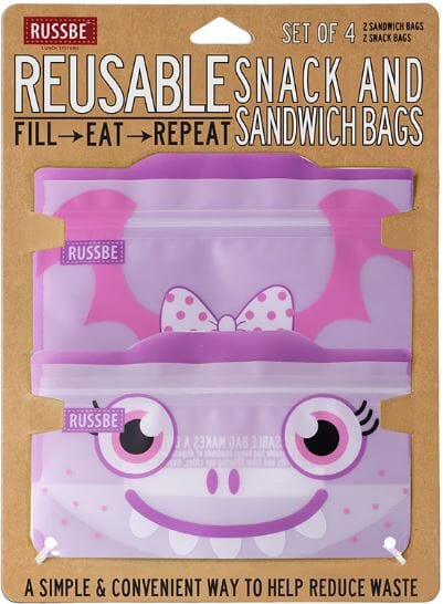 Russbe Snack And Sandwich Bags S/4 - Purple Monster Food Wrap Storage The Cooks Kitchen 