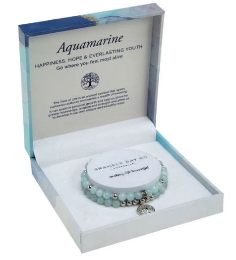 Tree Of Life Duo Bracelet Set - Aquamarine Rhodium