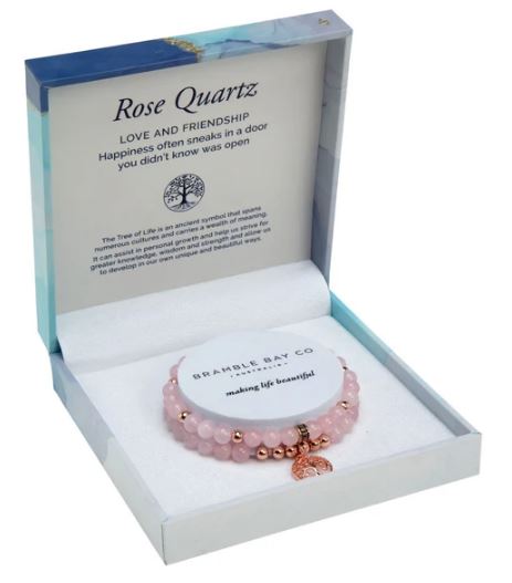 Tree Of Life Duo Bracelet Set - Rose Quartz Gold