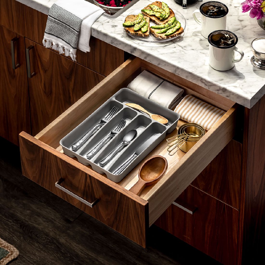 Madesmart Mini Cutlery Tray - Soft Grey Cutlery & Utensil Storage The Cooks Kitchen 