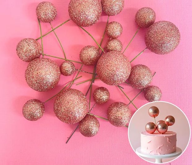 Iconic Cake Art Glitter Rose Gold Ball Topper 20pc Cake Toppers The Cooks Kitchen 