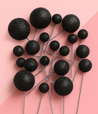 Iconic Cake Art Glitter Black Ball Topper 20pc Cake Toppers The Cooks Kitchen 