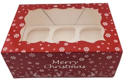 Iconic Cake Art - Christmas Cupcake Box - Holds 6, 4" Deep 