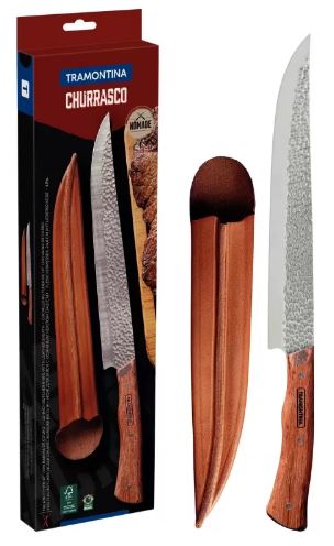 Tramontina Churrasco Nomade 25cm Butcher Knife With Wood Handle And Vegan Leather Pouch 