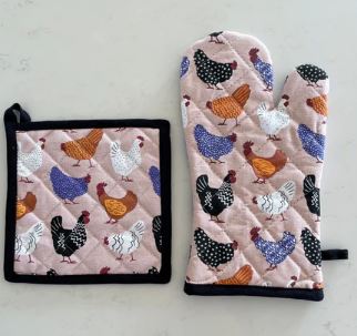 Allgifts Australia Oven Glove & Pot Holder - Bright Hens