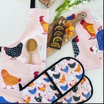 Allgifts Australia Oven Glove & Pot Holder - Bright Hens