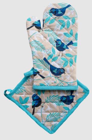 Allgifts Australia Oven Glove & Pot Holder - Blue Wren