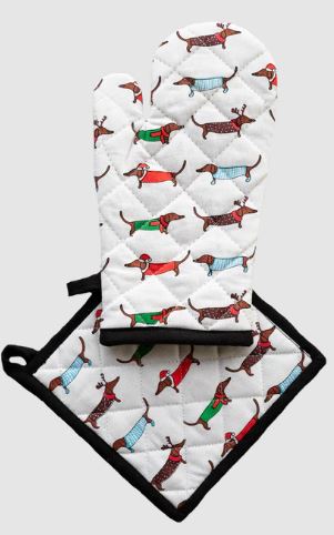 Allgifts Australia Oven Glove & Pot Holder - Xmas Dogs