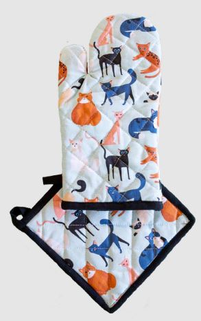 Allgifts Australia Oven Glove & Pot Holder - Colourful Cats