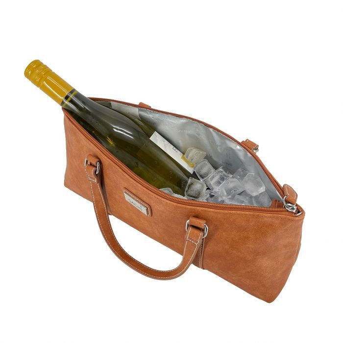 Sachi Insulated Wine Purse - Faux Leather - Tan