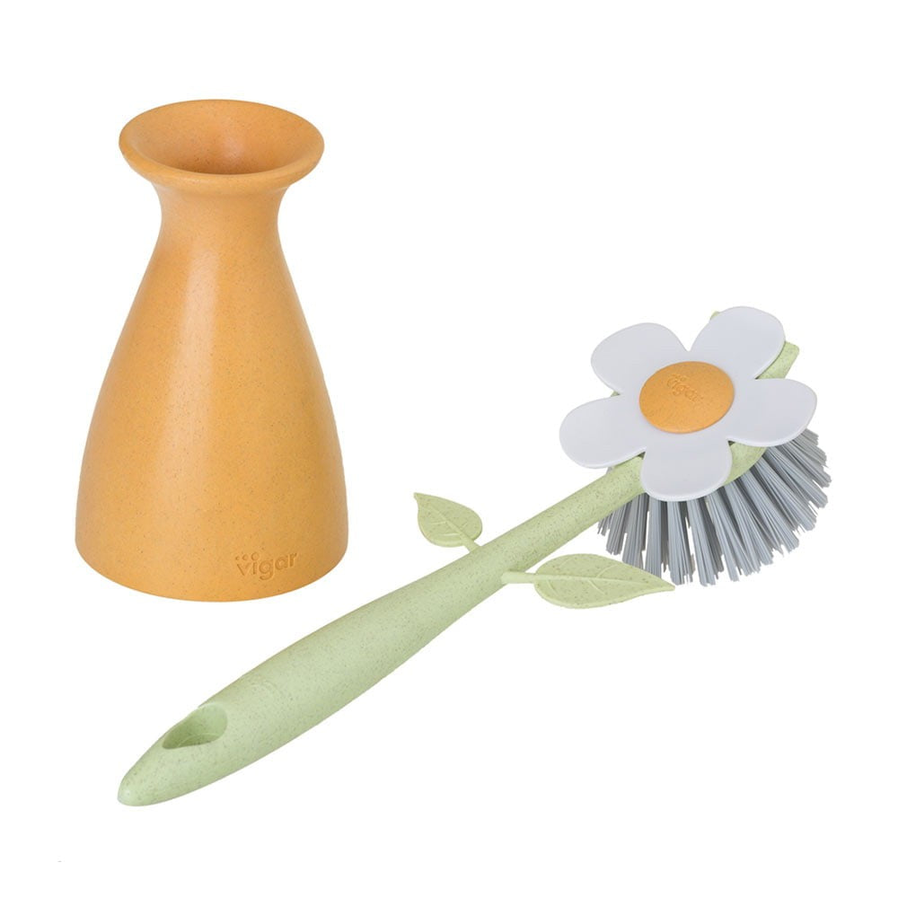 Vigar Florganic Dish Brush With Orange Vase