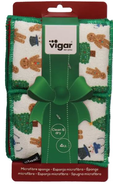 Vigar Christmas Tree Microfibre Sponge Pack - 4 Pk