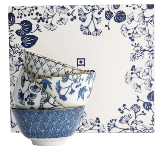 Tokyo Design Studio Flora Japonica Mixed Rice Bowl 12cm 4 Piece In Blue