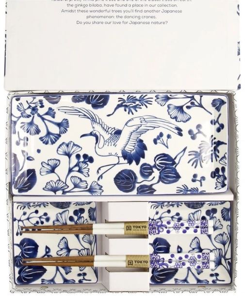 Tokyo Design Studio Flora Japonica Sushi Plate Giftset 4 Piece In White