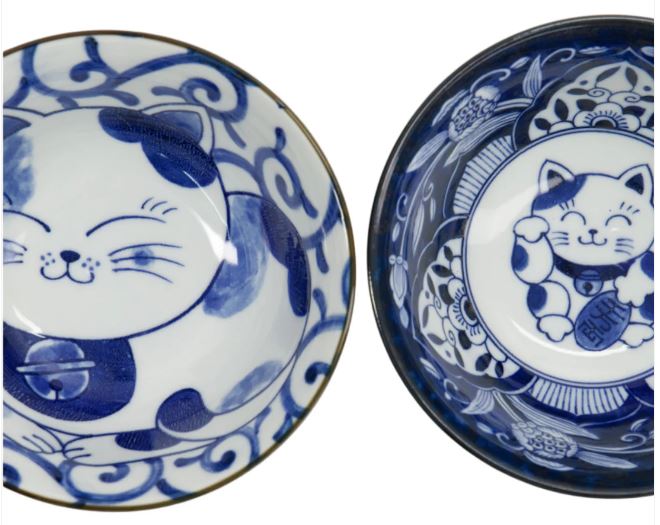 Tokyo Design Studio Neko Bowl 2pc Set With Chopsticks - Swirl Cat