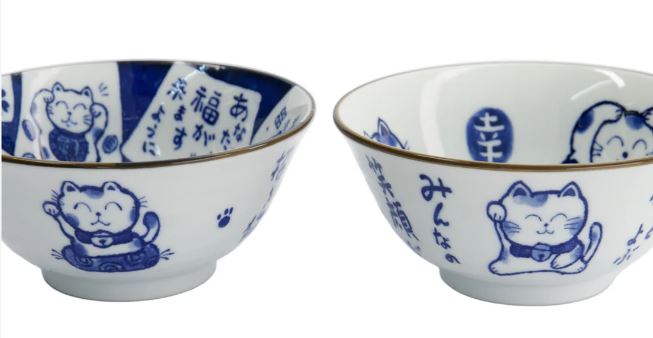 Tokyo Design Studio Kawaii Neko Bowl Set Of 3 With Chopsticks  - White Cat