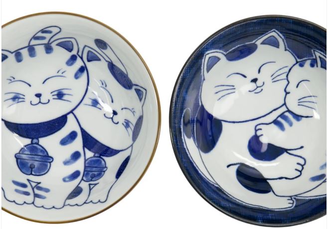 Tokyo Design Studio Kawaii Neko Bowl 2pc With Chopsticks - Twin Cat