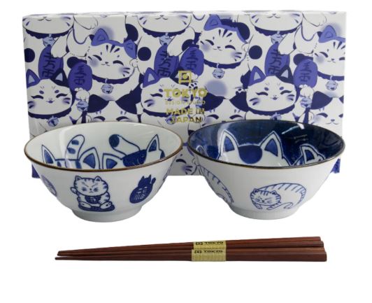 Tokyo Design Studio Kawaii Neko Bowl 2pc With Chopsticks - Twin Cat