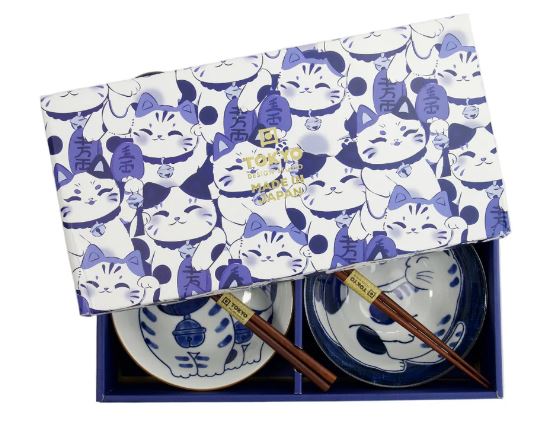 Tokyo Design Studio Kawaii Neko Bowl 2pc With Chopsticks - Twin Cat