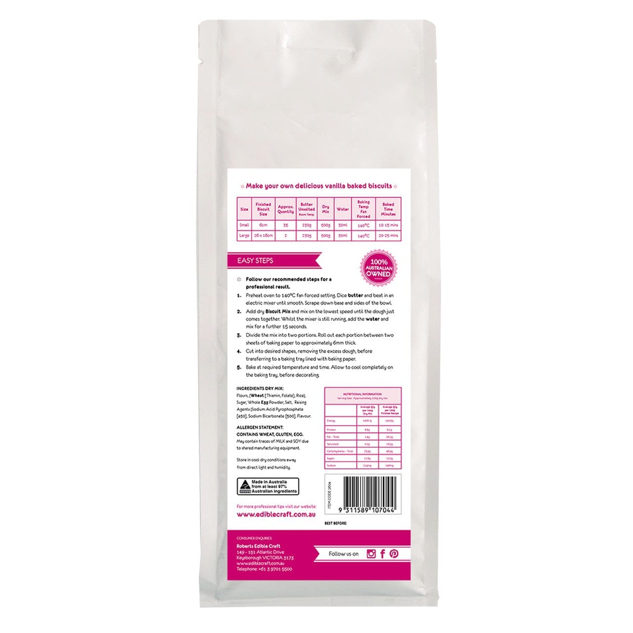 Roberts Edible Craft - Biscuit No Spread Vanilla Mix 1kg Cake Mixes The Cooks Kitchen Mandurah 