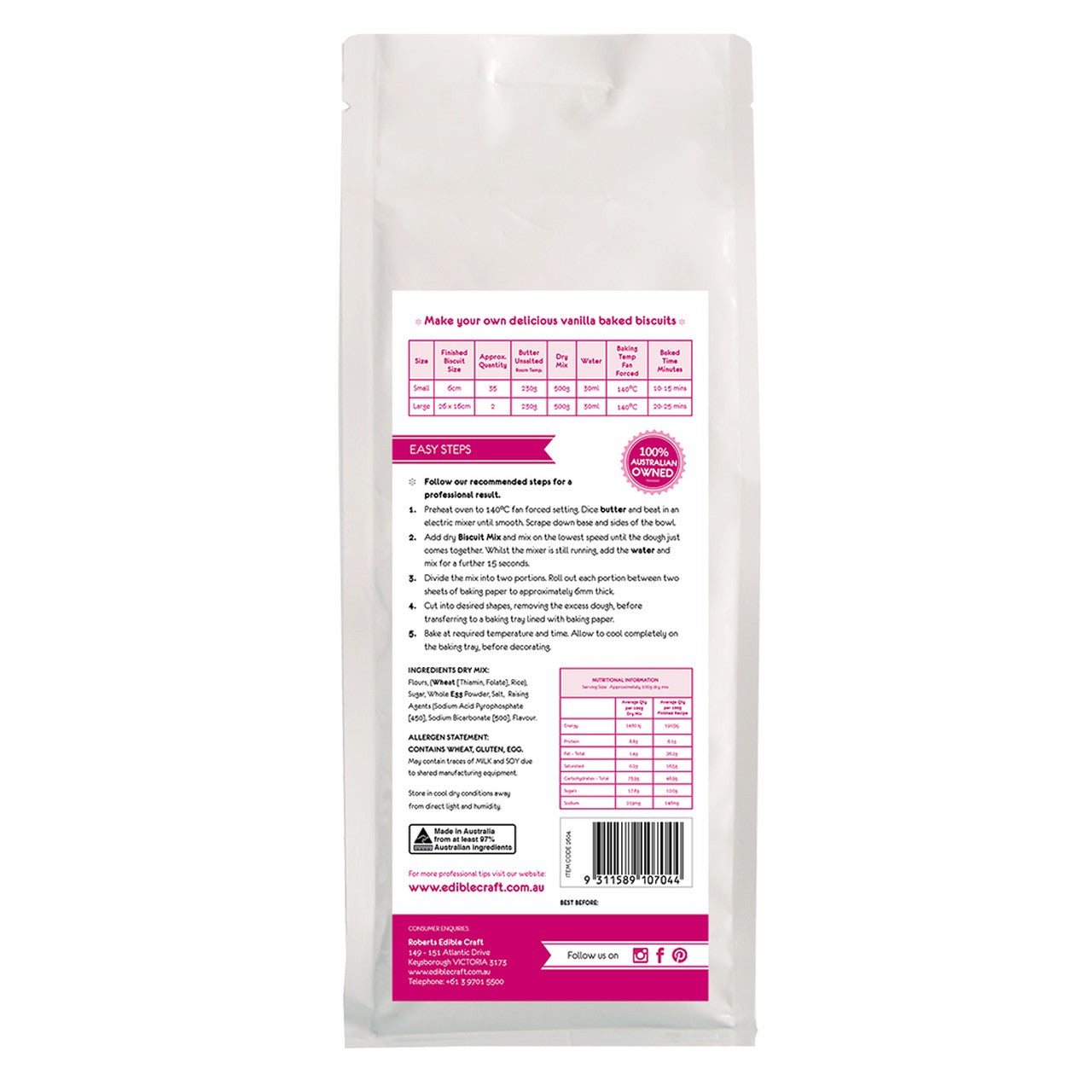 Roberts Edible Craft -  Biscuit No Spread Vanilla Mix 1kg