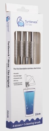 "turtleneck" Stainless Steel Flexible Straws Set Of 4 With Brush