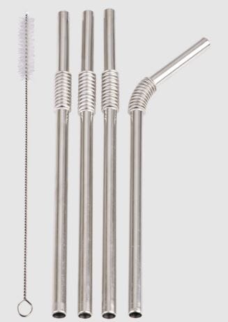 "turtleneck" Stainless Steel Flexible Straws Set Of 4 With Brush Straws & Cutlery The Cooks Kitchen 