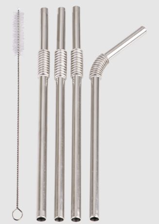 "turtleneck" Stainless Steel Flexible Straws Set Of 4 With Brush