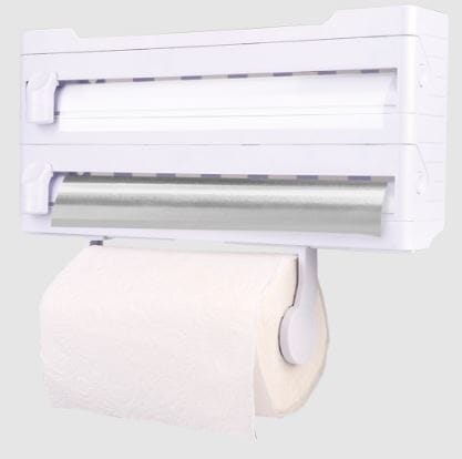 Wall Mount Kitchen Roll Dispenser - White Food Wrap Storage The Cooks Kitchen 
