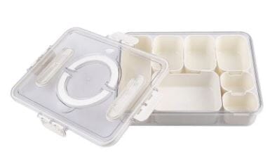 Pizzazz Rectangular 7 Compartment Grazing Box W/ Carry Handles & Food Picks (cream) Picnicware The Cooks Kitchen 
