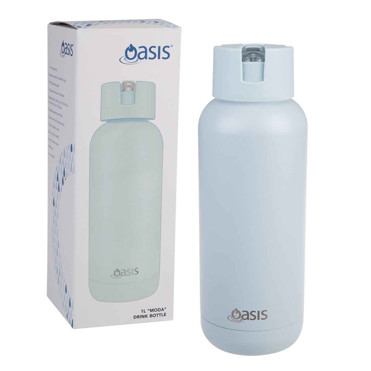 Oasis "moda" Ceramic Lined S/s Triple Wall Insulated Drink Bottle 1l - Sea Mist Drink Bottles The Cooks Kitchen 