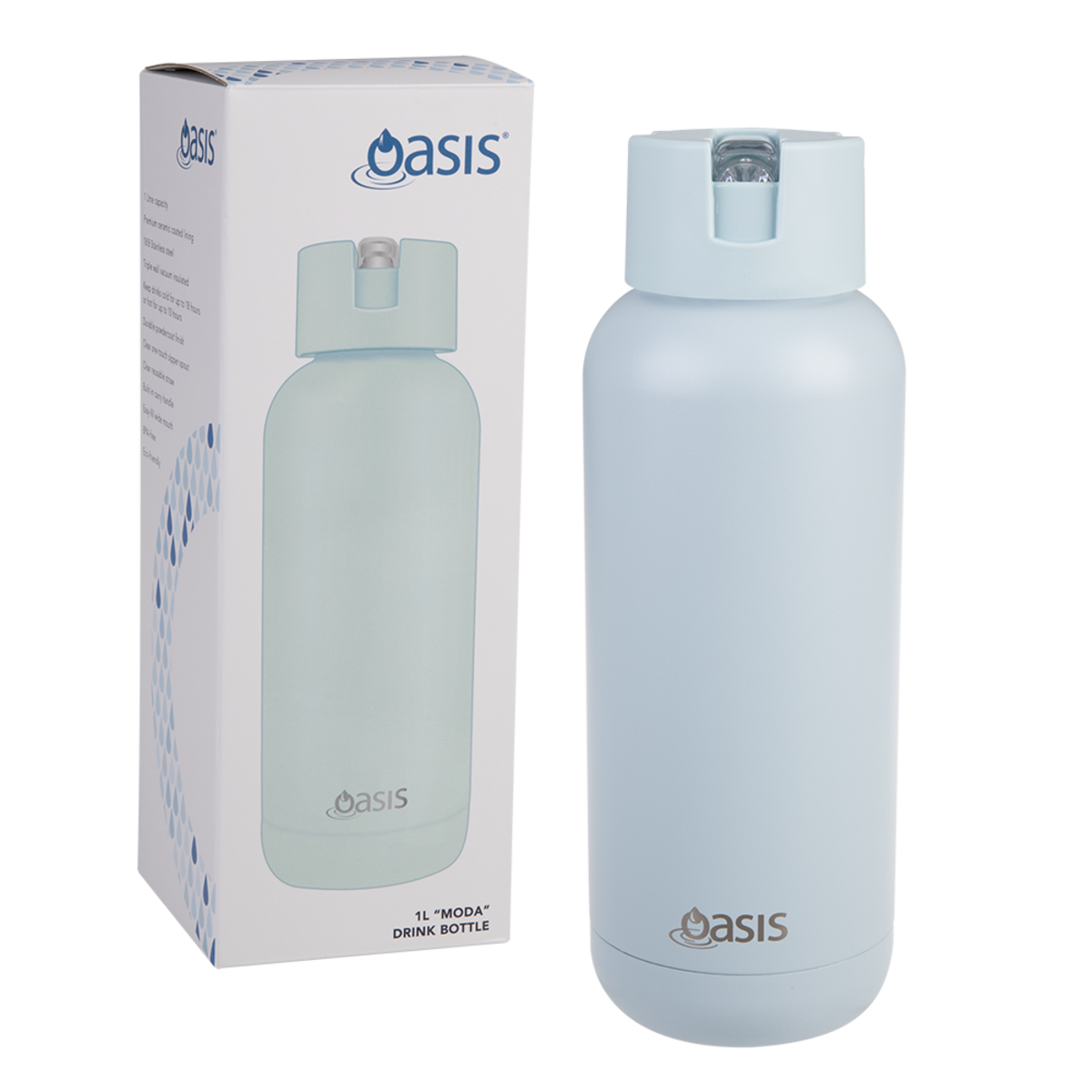 Oasis "moda" Ceramic Lined S/s Triple Wall Insulated Drink Bottle 1l - Sea Mist