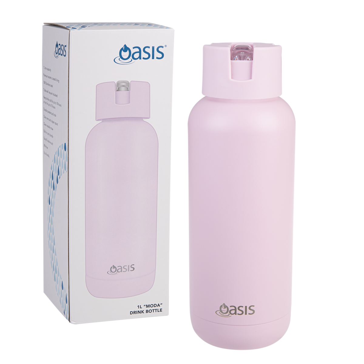 Oasis "moda" Ceramic Lined S/s Triple Wall Insulated Drink Bottle 1l - Pink Lemonade