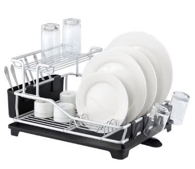 D.line "pinnacle" Aluminium 2 Tier Dish Rack With Draining Board 52x37.5x27cm Dish Racks & Drainers The Cooks Kitchen 