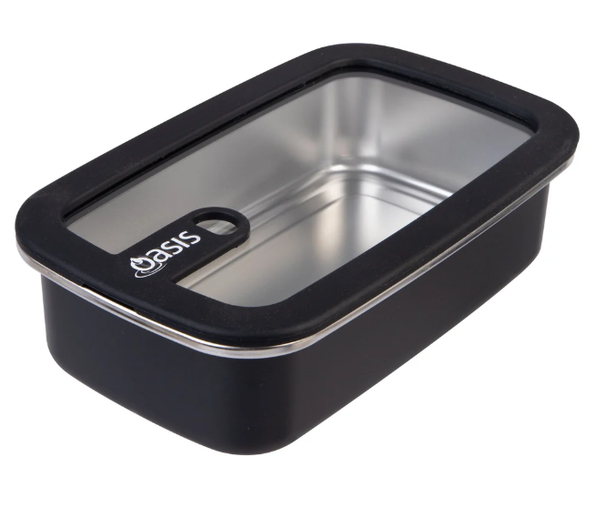 Oasis Microwave Safe Rectangular Stainless Steel Container 700ml Black