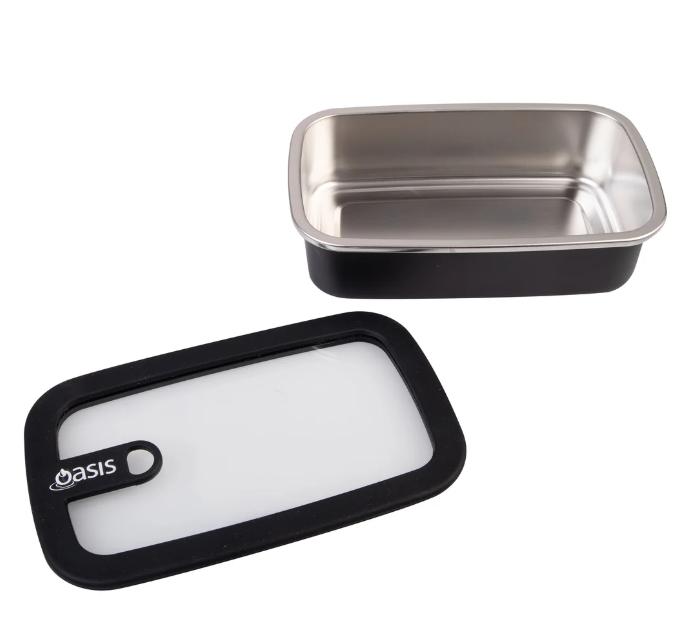 Oasis Microwave Safe Rectangular Stainless Steel Container 700ml Black