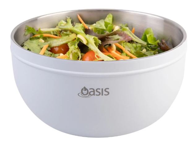 Oasis Stainless Steel Double Wall Salad Bowl With Lid 2.8l - White