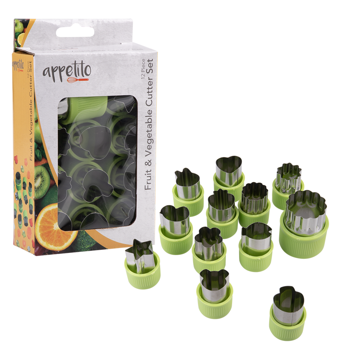 Appetito Fruit & Vegetable Cutters 12 Assorted Shapes - Green