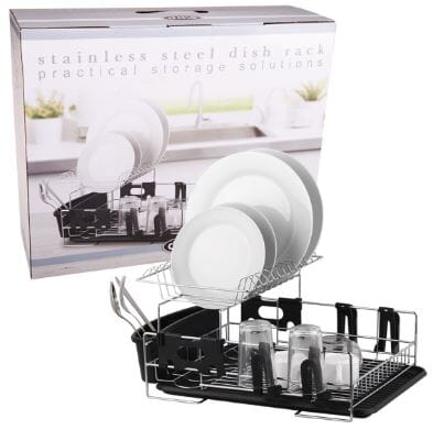 D.line Stainless Steel 2 Tier Dish Rack With Draining Board - Black Dish Racks & Drainers The Cooks Kitchen 
