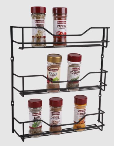 Black 3 Tier Spice Rack - 18 Bottle Capacity