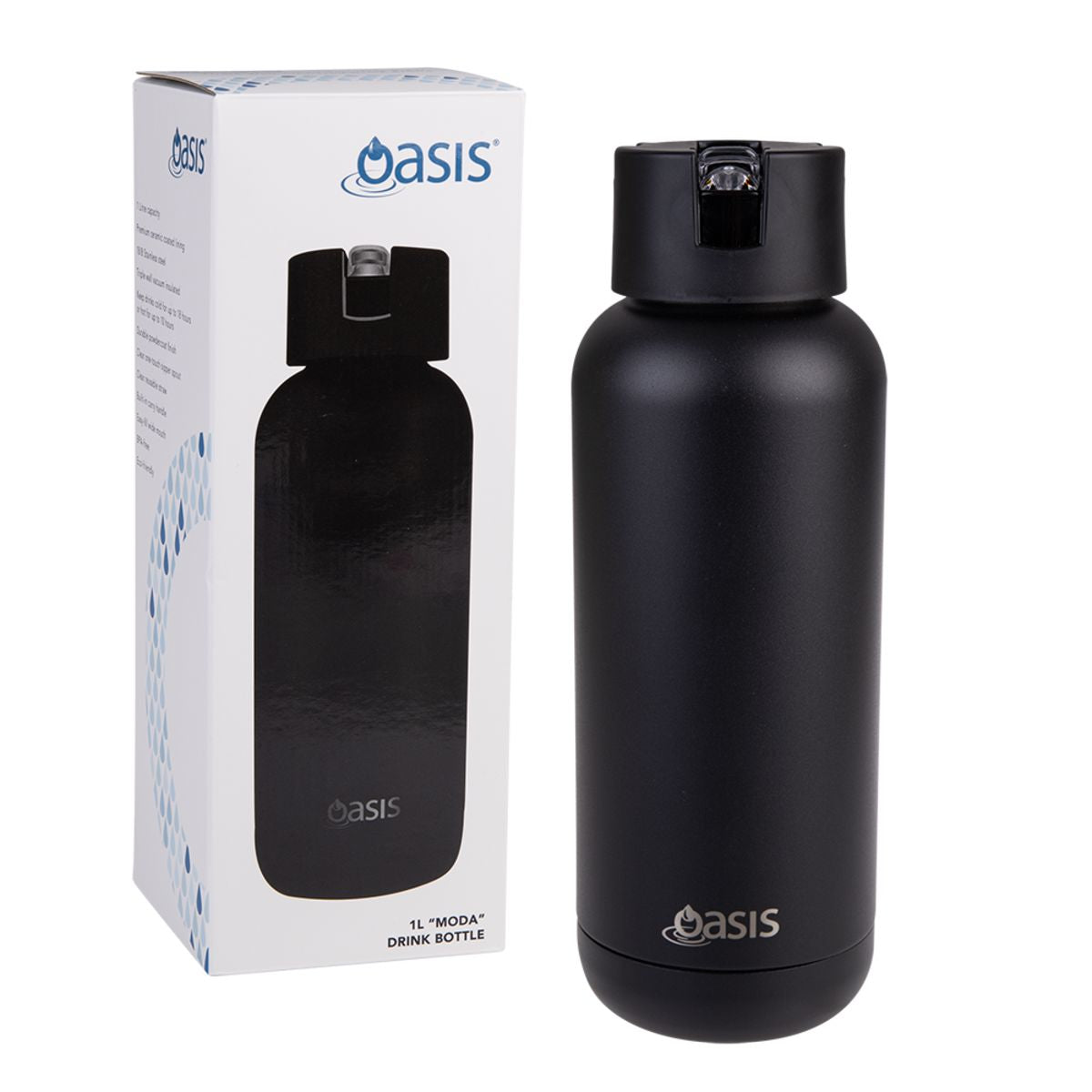 Oasis "moda" Ceramic Lined S/s Triple Wall Insulated Drink Bottle 1l - Black Drink Bottles The Cooks Kitchen 